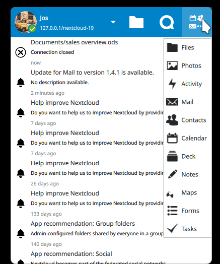 New desktop client menu