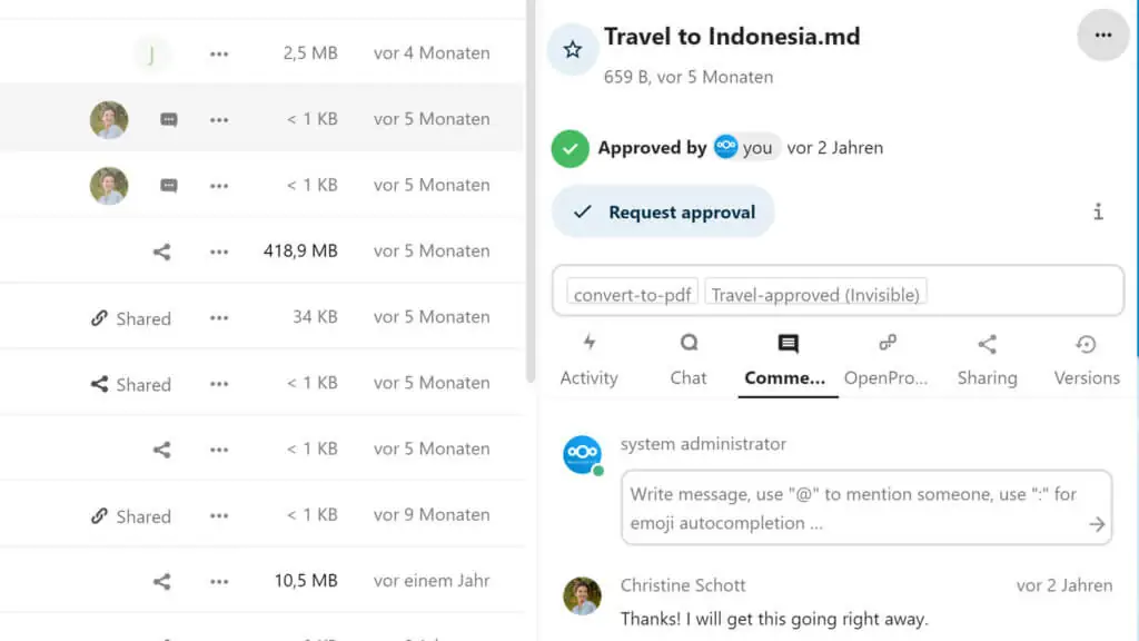 Nextcloud collaboration comments